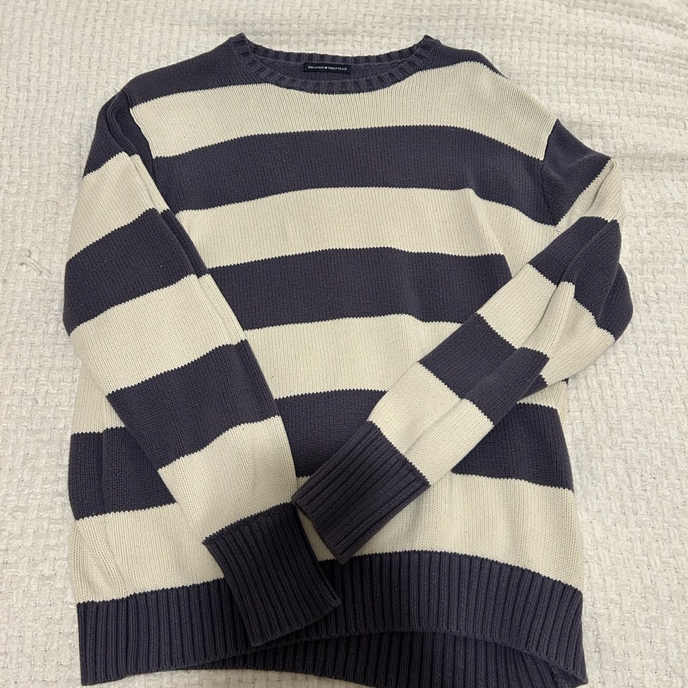 Brandy Melville Black and Cream Striped Sweater